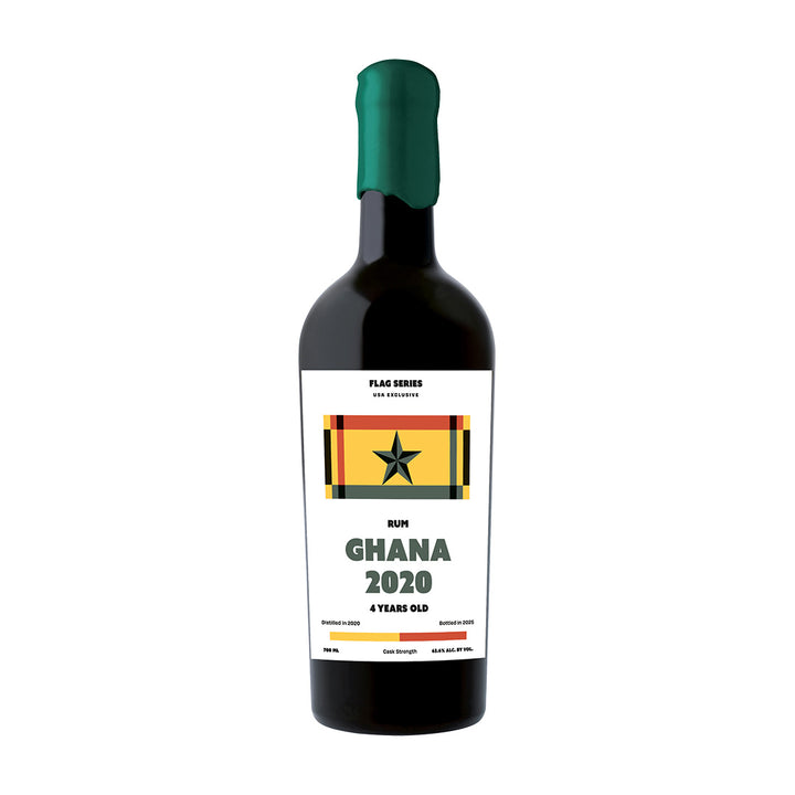 Flag series Ghana Rum bottle with Ghanaian flag label on a white background