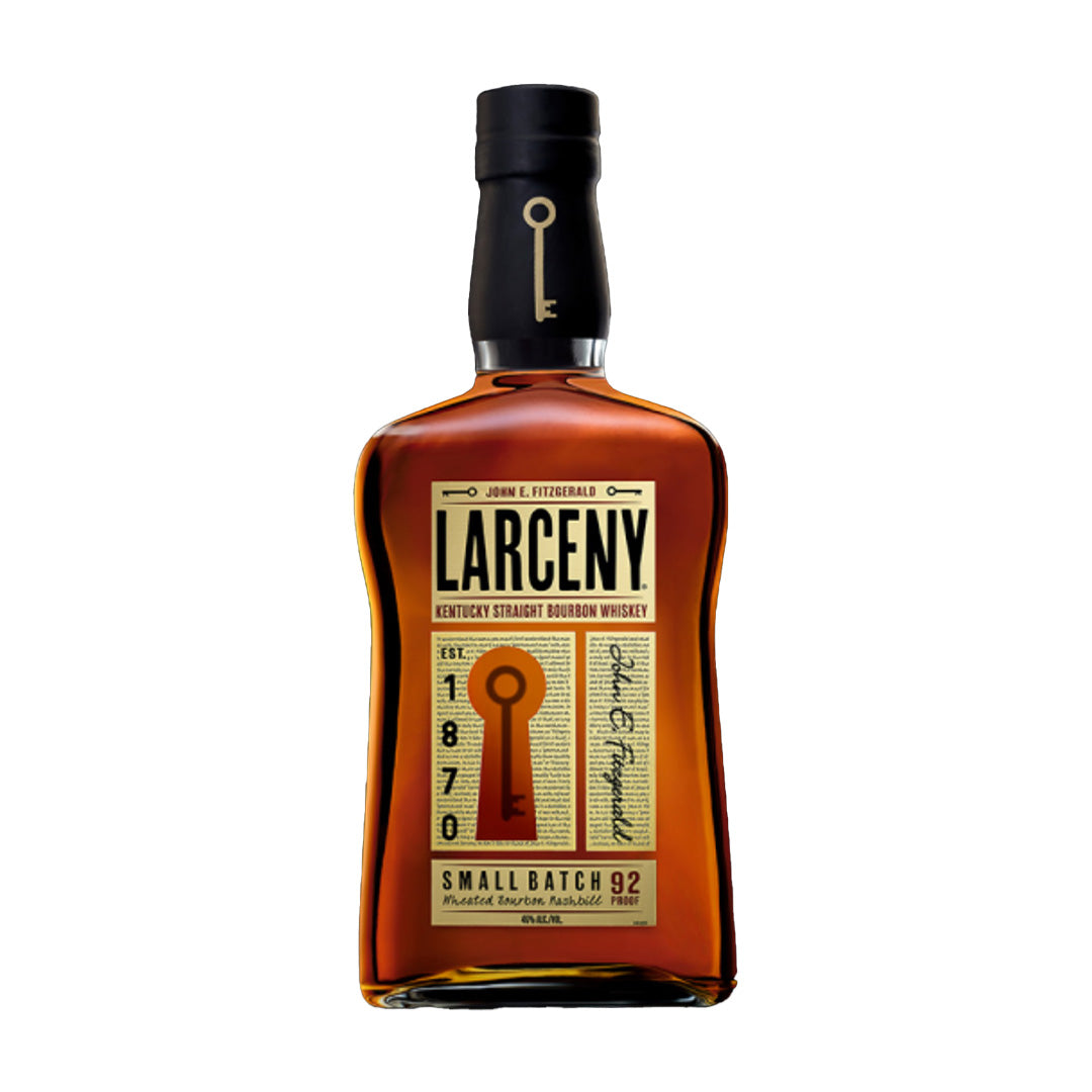 Bottle of Larceny bourbon whiskey on a white background