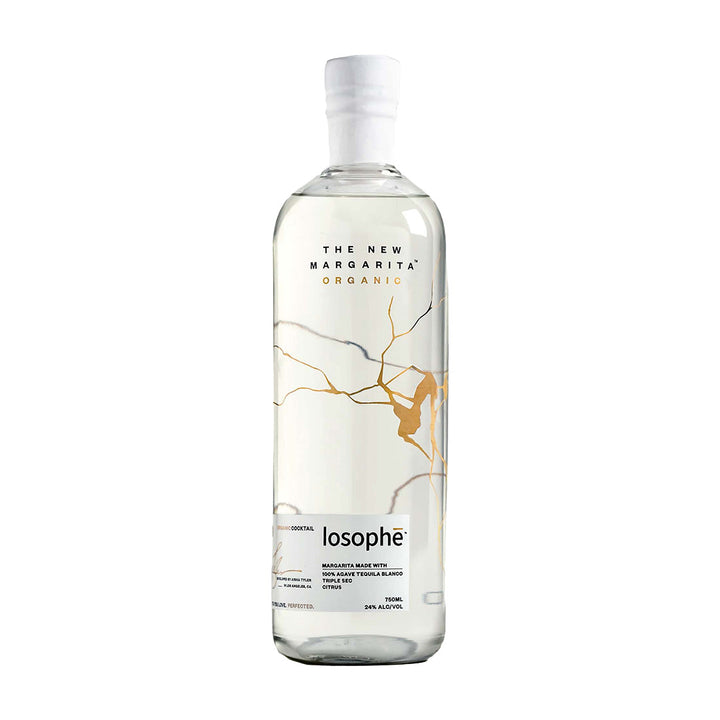 Bottle of losophe organic margarita on a white background