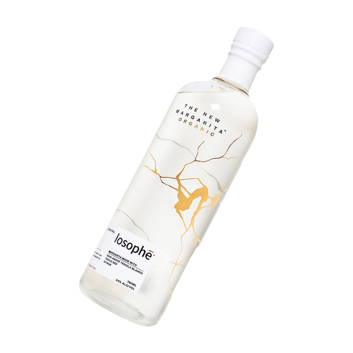 Losophe Margarita bottle with marble design on a white background