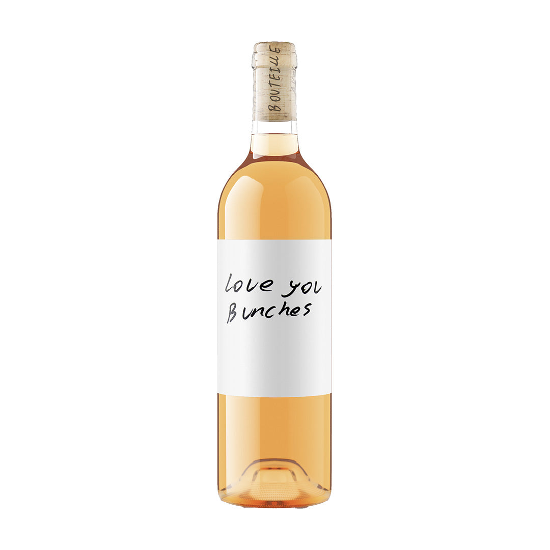  Rose Wine bottle with a label reading 'love you bunches' on a white background
