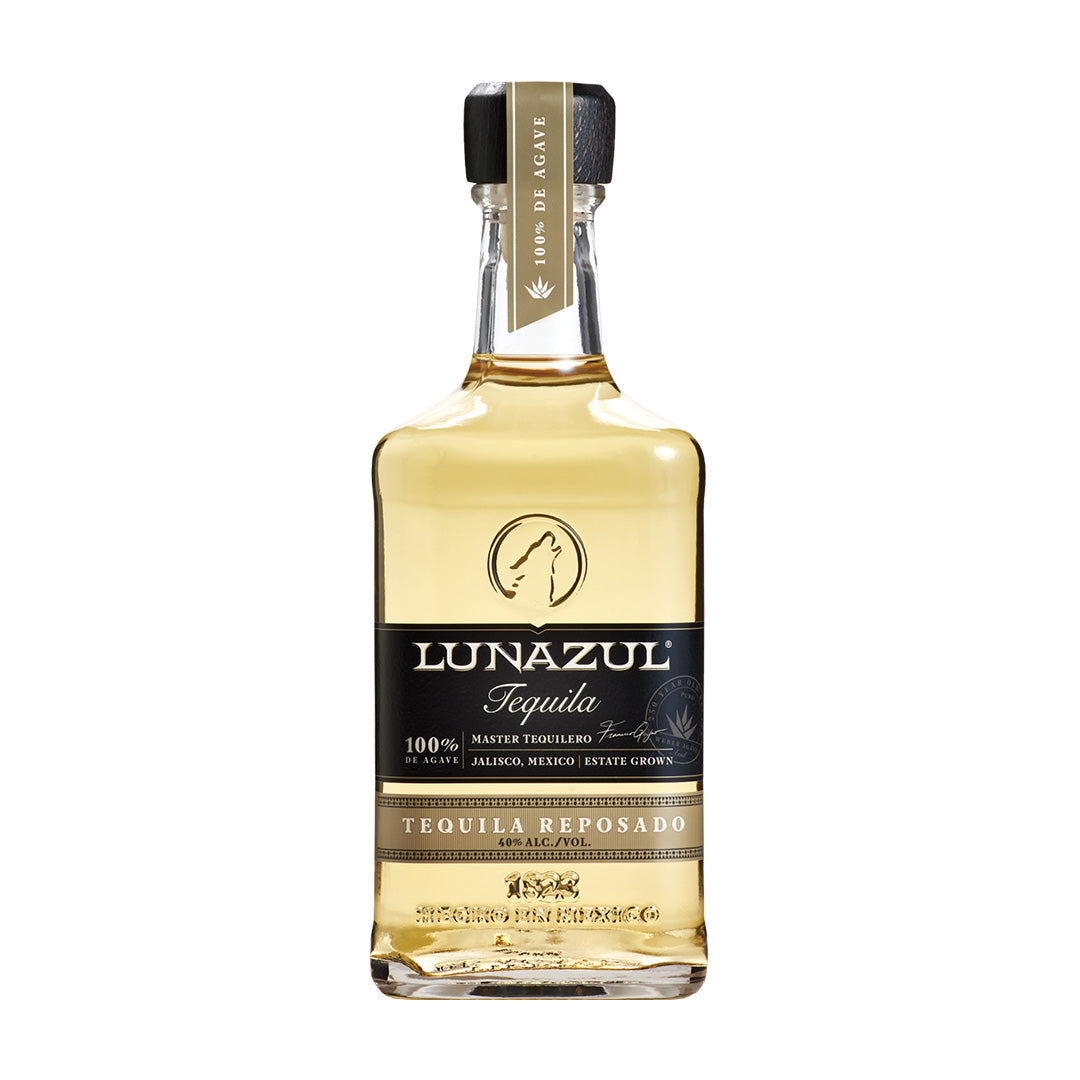 Lunazul Tequila Reposado bottle on a white background