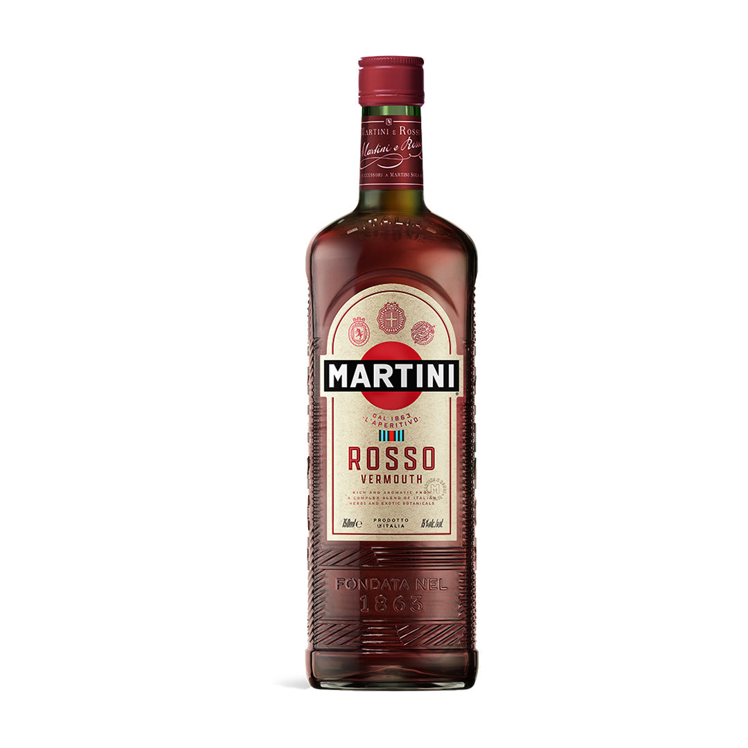 Martini Rosso Vermouth bottle on a white background
