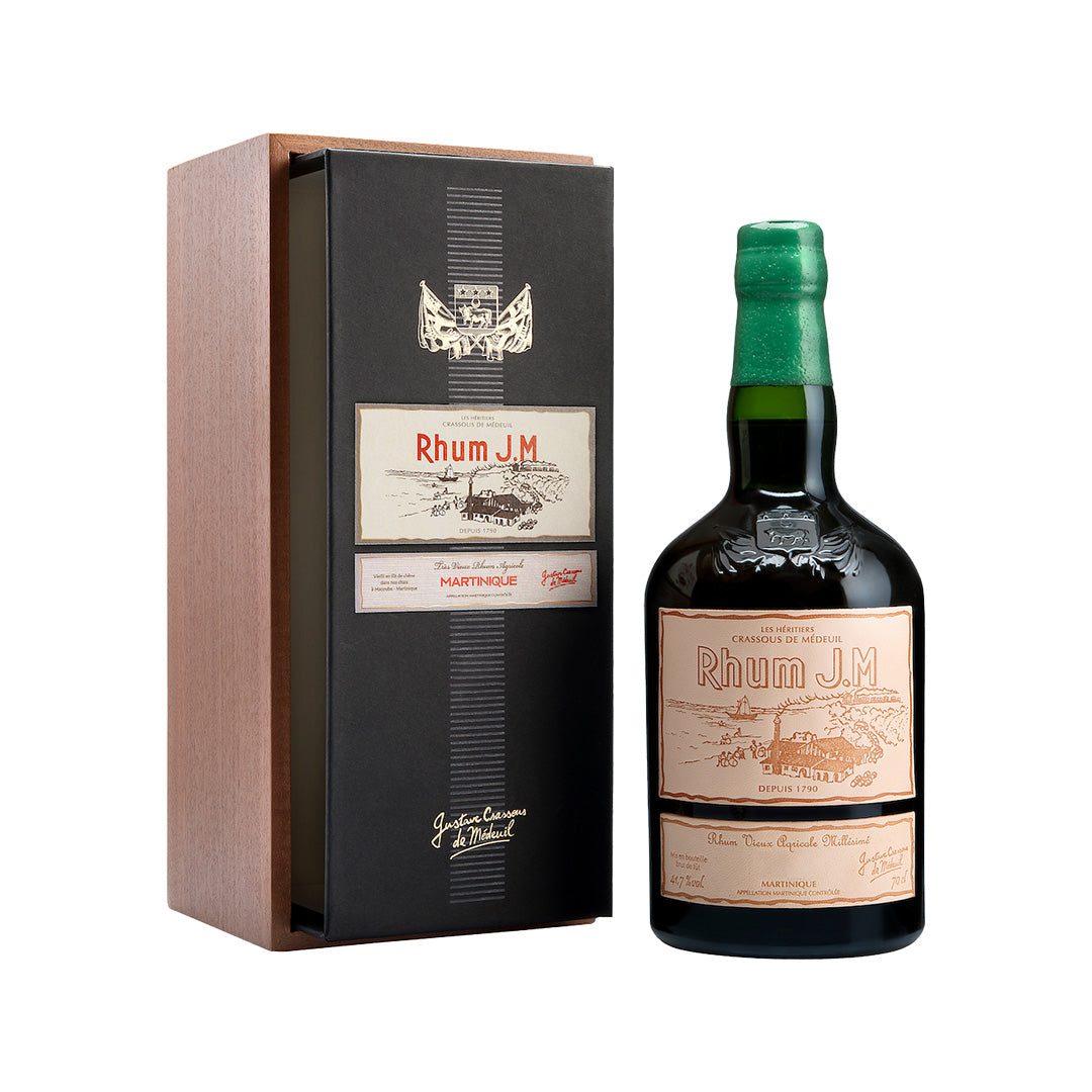 Rhum JM 15 Year-Old Rum bottle with packaging on a white background