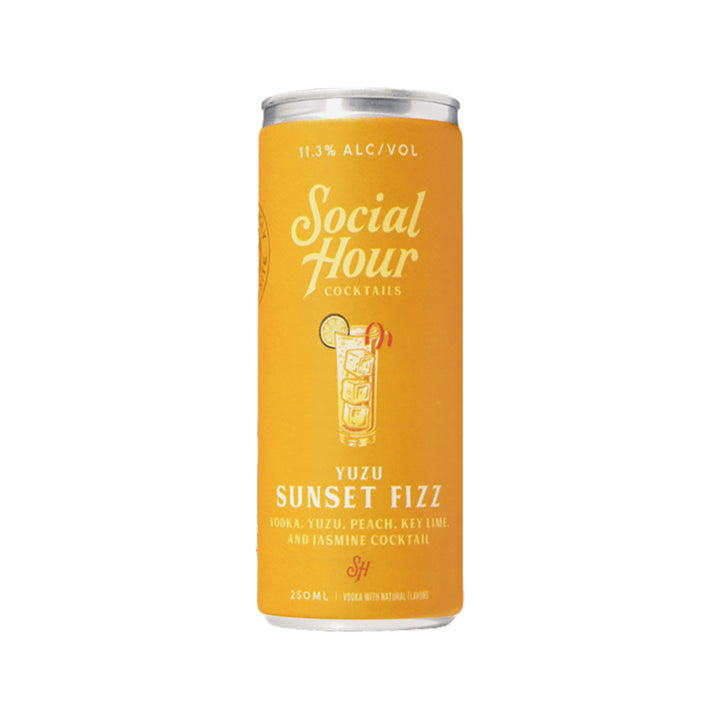 Can of Social Hour Yuzu Sunset Fizz cocktail on a white background