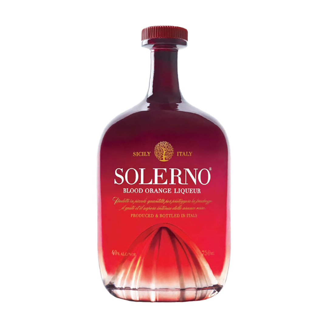 Bottle of Solerno Blood Orange Liqueur on a white background