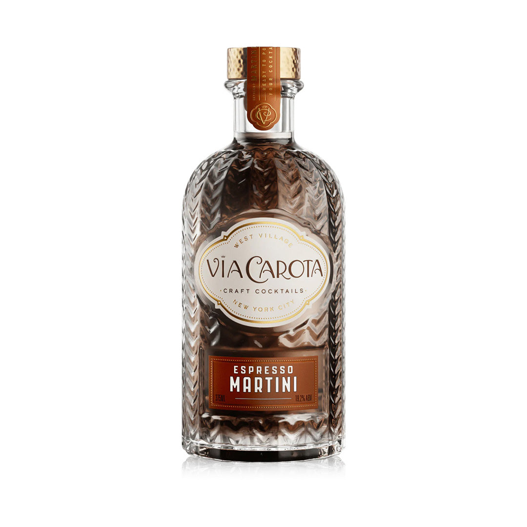 Bottle of Via Carota Espresso Martini on a white background