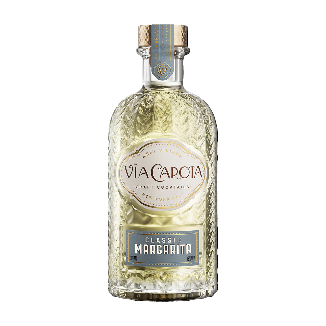 Bottle of Via Carota Classic Margarita on a white background