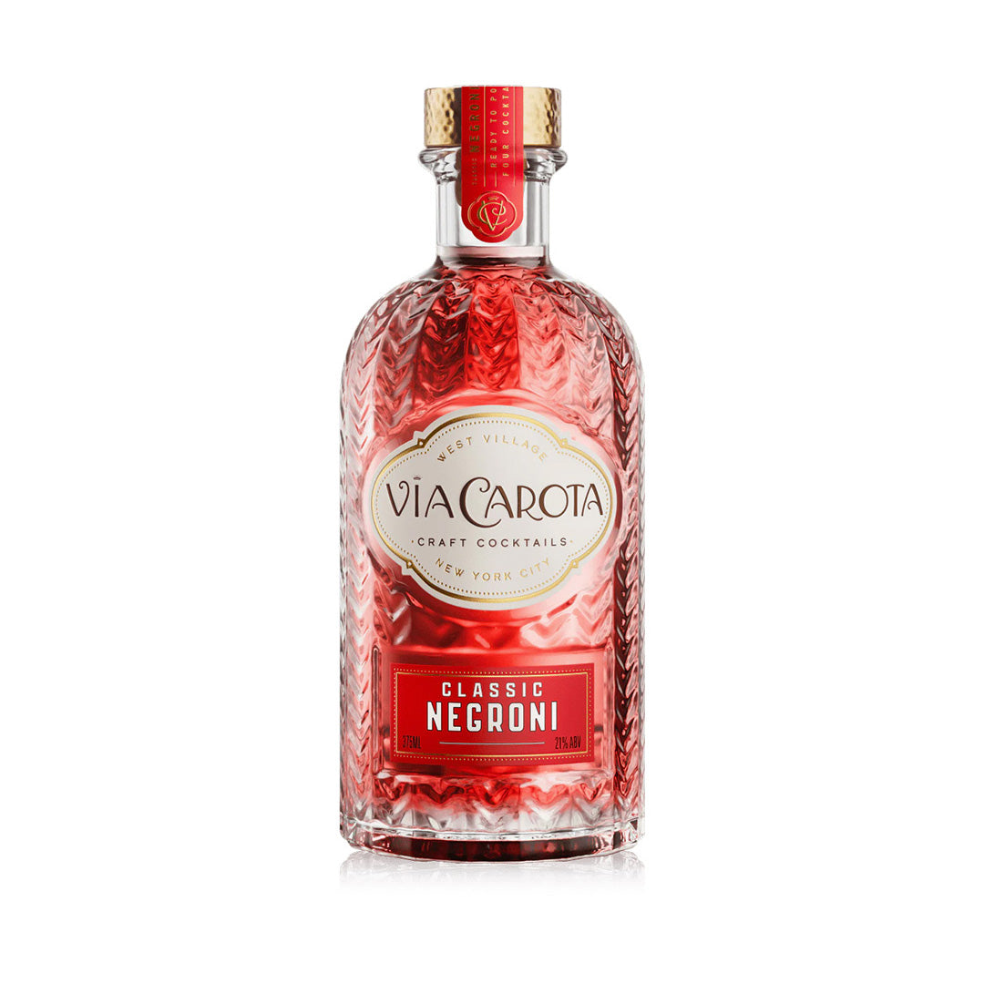 Bottle of Via Carota Classic Negroni on a white background