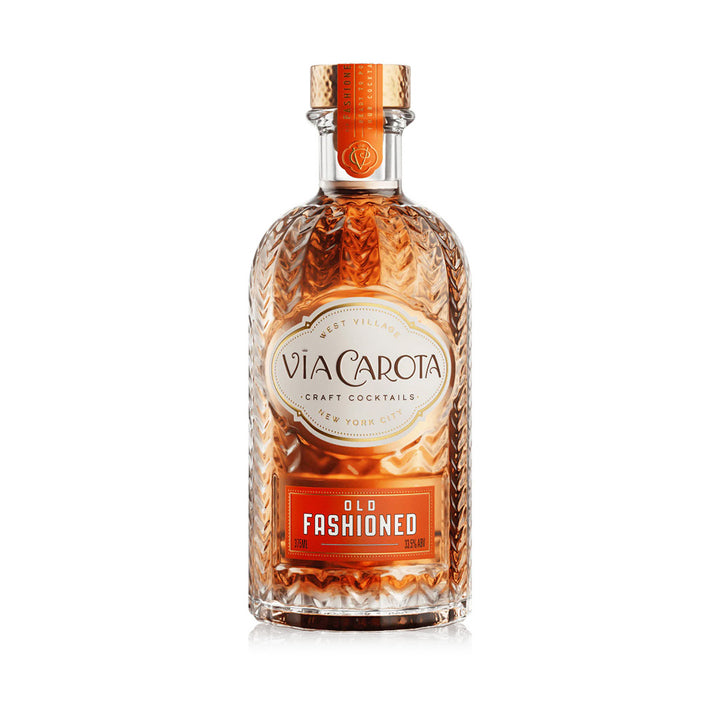 Bottle of Via Carota Old Fashioned cocktail on a white background