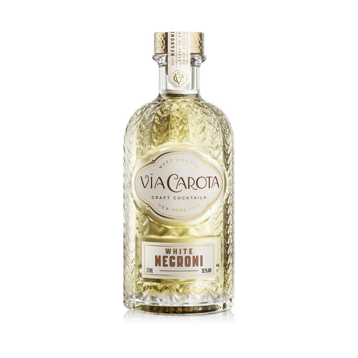 Bottle of Via Carota White Negroni on a white background